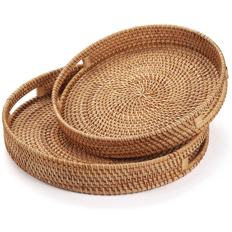 صينية تقديم دائرية من الخيزران - مراجعة Rattan Tray Handle وسعره